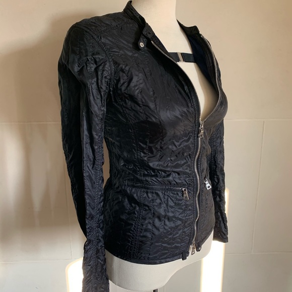 Black Prada zip up jacket top moto ruched size 42 - Picture 4 of 8